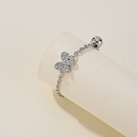 Vintage Minimalist Brass Cubic Zirconia Butterfly Adjustable Chain Women's Ring OU7920-1