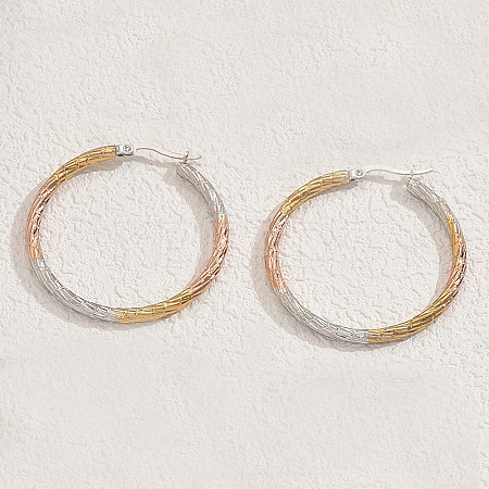 Stylish 201 Stainless Steel Two Tone Twist Hoop Earrings TX1050-2-1