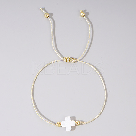 Adjustable Rainbow Dyed Shell Cross Braided Bead Bracelets for Women DZ6787-7-1