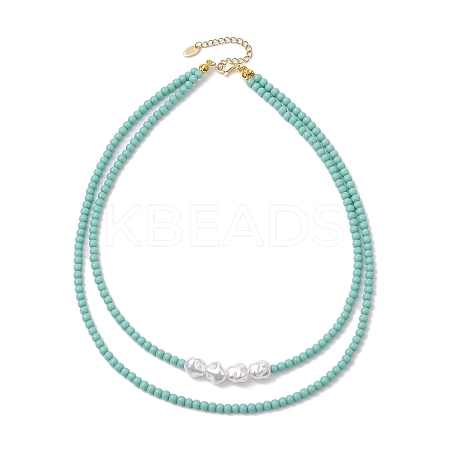 Plastic Imitation Pearl with Glass Necklace NJEW-JN04850-1