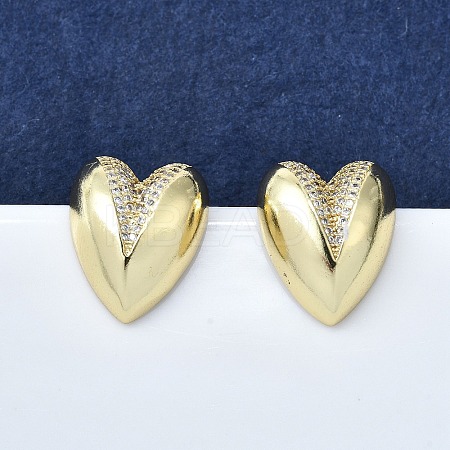 Brass Micro Pave Clear Cubic Zirconia Stud Earrings for Women EJEW-F363-06G-1