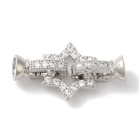 Star Rack Plating Brass Micro Pave Clear Cubic Zirconia Fold Over Clasps KK-A225-07P-1