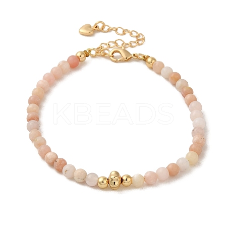 4mm Round Natural Pink Opal Beaded Bracelets BJEW-P318-03G-03-1
