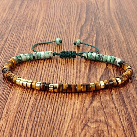 Natural African Turquoise(Jasper) and Tiger Eye Heishi Beads Adjustable Braided Bracelets for Men Women LS-BX7041-23-1