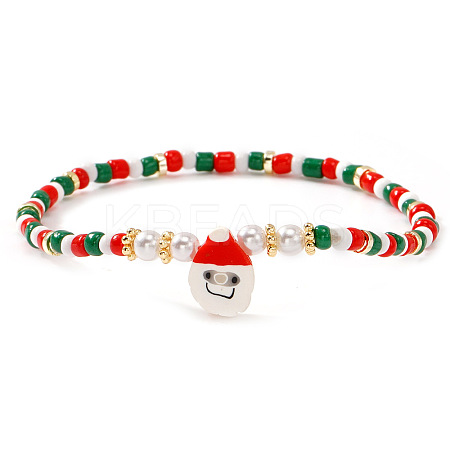 Christmas Brass & Resin & Imitation Pearl Beaded Stretch Bracelets TY5833-2-1