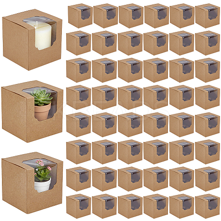 Cube Paper Cupcake Storage Boxes with Visible Window BAKE-WH0002-002A-1