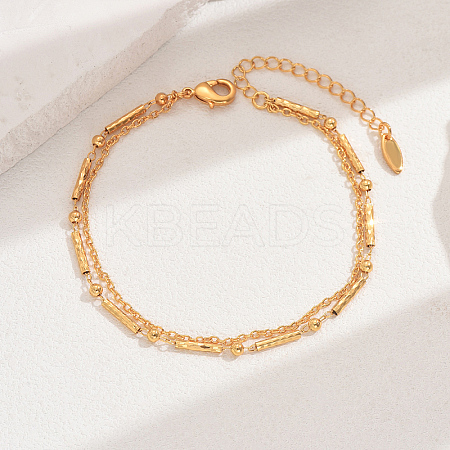 Fashionable Real 18K Gold Plated Brass Glass Double Layers Anklets for Women's Beachwear HR3444-1-1