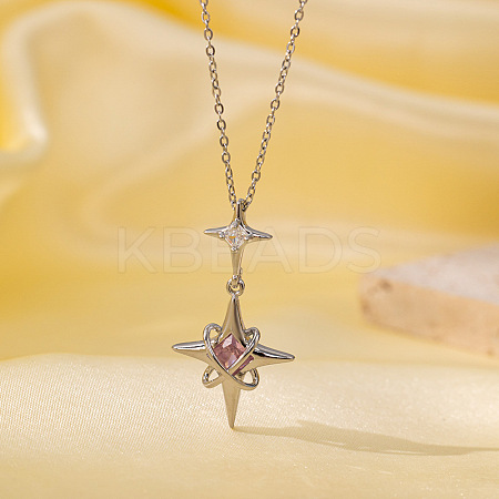 Brass Micro Pave Clear and Pink Cubic Zirconia Pendant Necklaces for Women FS-WG014CD-10-1