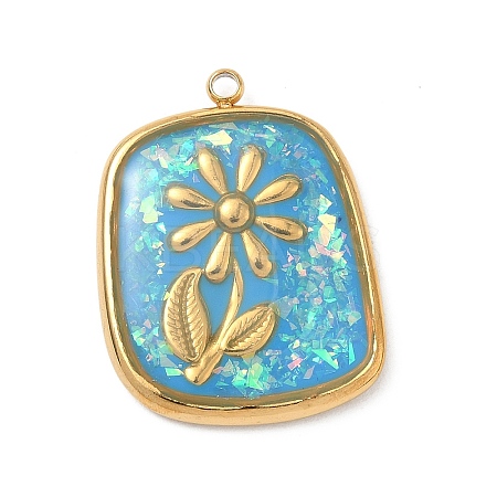 304 Stainless Steel Epoxy Resin with Natural Shell and Sequins Inside Pendants STAS-L026-17G-P03-1