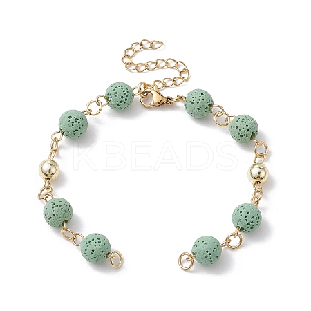 Dyed Natural Lava Rock Round Beaded Chain Bracelet Making AJEW-JB01206-05-1