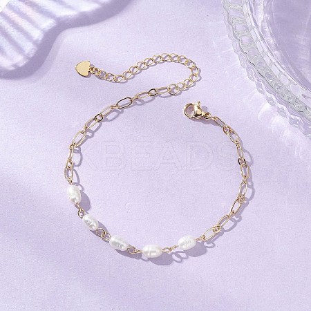 Natural Cultured Freshwater Pearl Beads Link Bracelets BJEW-JB13360-1