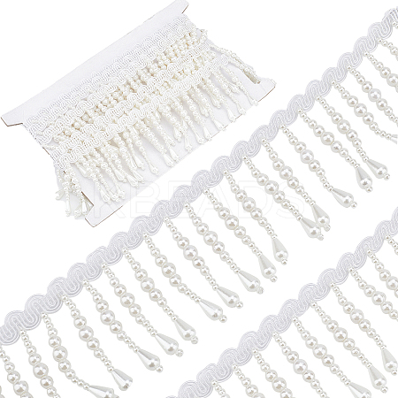 Polyester & Imitation Pearl Beaded Tassel Ribbon OCOR-XCP0002-82-1