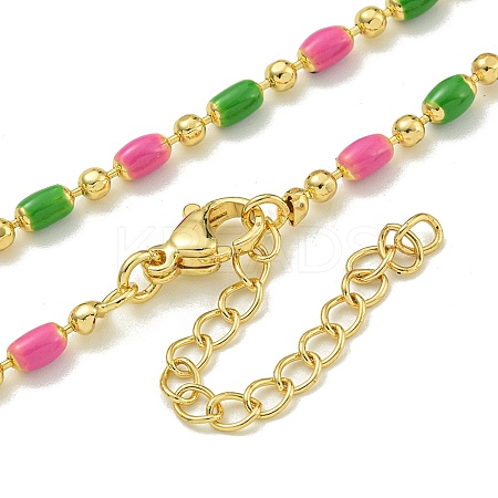 Brass Enamel Column Link Chain Necklaces NJEW-H039-10A-03G-1