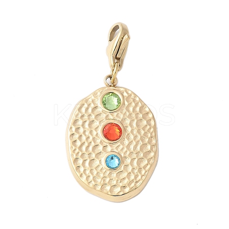 304 Stainless Steel Rhinestone Oval Pendant Decoration STAS-S165-38G-1