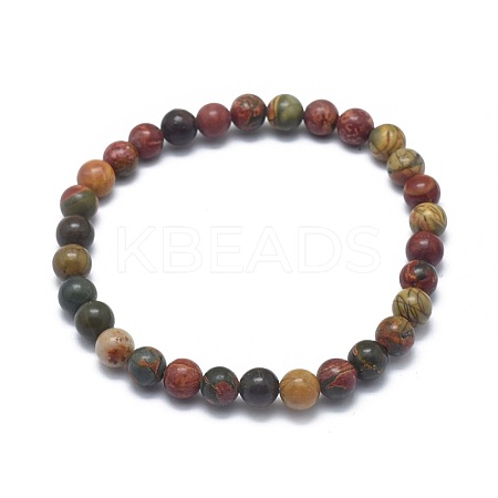 Natural Polychrome Jasper/Picasso Stone/Picasso Jasper Bead Stretch Bracelets BJEW-K212-A-001-1