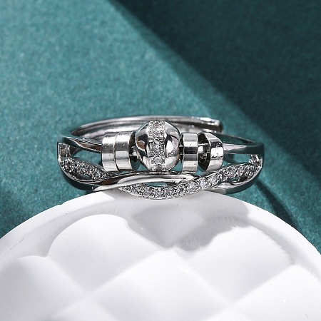 Brass Micro Pave Clear Cubic Zirconia Finger Rings for Women Ease Anxiety RJEW-S624-05P-02-1