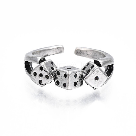 Alloy Triple Dice Open Cuff Ring for Men Women RJEW-T009-35AS-1