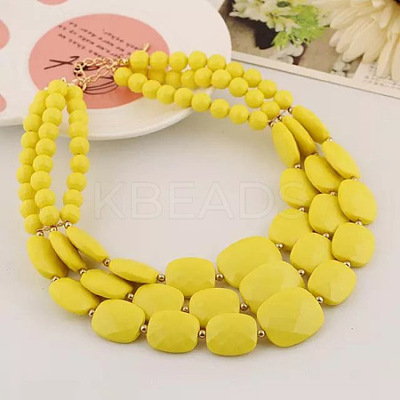 Bohemian Style Acrylic Faceted Rectangle Graduated Beaded 3 Layer Necklaces for Women WGBB337-04-1