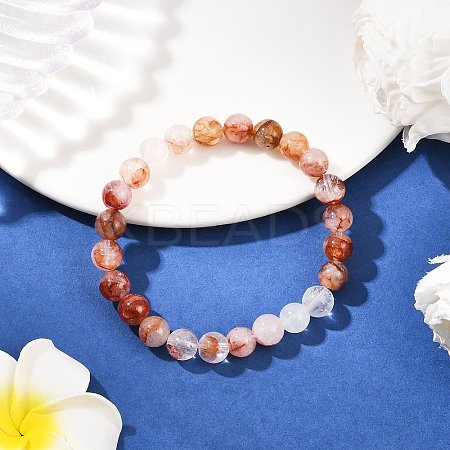 Natural Red Hematoid Quartz Round Beads Stretch Bracelets for Men Women BJEW-JB12395-1