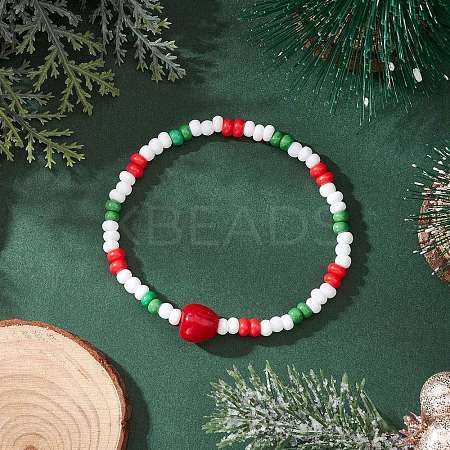 Christmas Glass Seed & Handmade Lampwork Beads Stretch Bracelets for Women BJEW-MZ00197-03-1