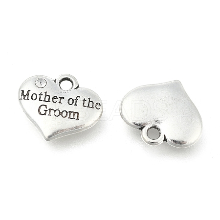Wedding Theme Antique Silver Tone Tibetan Style Alloy Heart with Mother of the Groom Rhinestone Charms LS-TIBEP-N005-17A-1