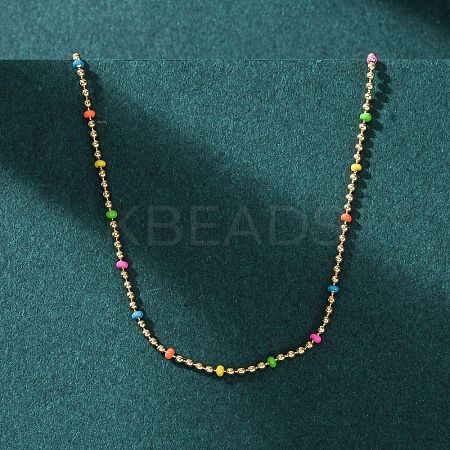304 Stainless Steel Colorful Enamel Ball Chain Necklaces for Women LS-NJEW-K255-44G-1