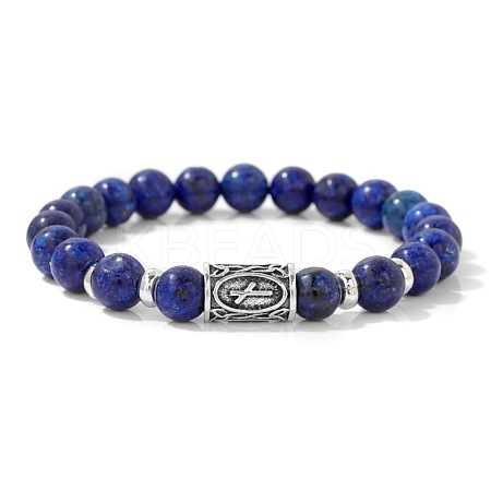 Alloy Nordic Viking Runes 8MM Natural Lapis Lazuli Round Beaded Stretch Bracelets KW3210-20-1