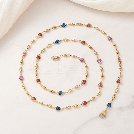 304 Stainless Steel Enamel Colorful Heart Link Chain Necklaces for Women NJEW-JN05899-1
