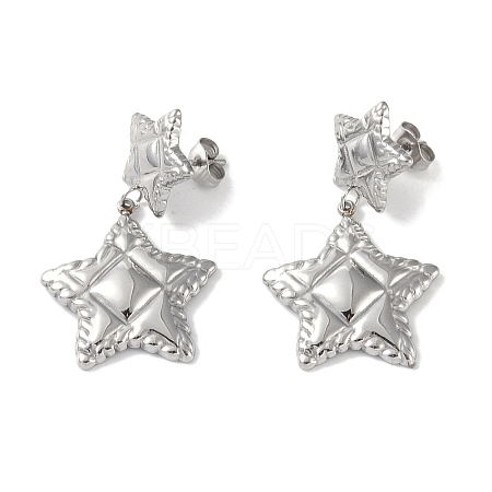 Non-Tarnish Texture Star 304 Stainless Steel Dangle Earrings EJEW-L283-018P-1
