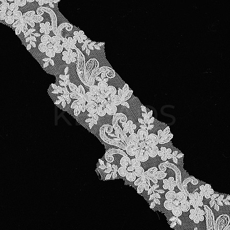 2Yards Polyester Flower Embroidery Lace Trim with Glass Beads OCOR-AR0001-98-1