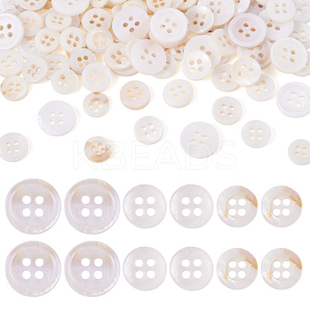 105Pcs 3 Styles Natural 4-Hole Freshwater Shell Buttons BUTT-TA0001-26-1