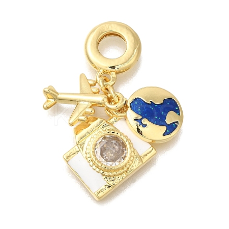 Brass Cubic Zirconia Travel European Dangle Charms KK-R002-20G-03-1