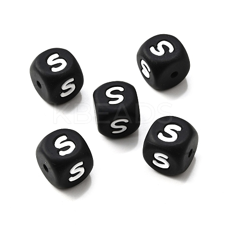 20Pcs Black Cube Letter Silicone Beads 12x12x12mm Square Dice Alphabet Beads with 2mm Hole Spacer Loose Letter Beads for Bracelet Necklace Jewelry Making JX433S-1