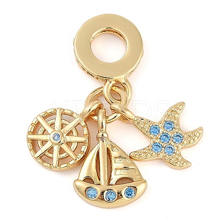 Rack Plating Brass Cubic Zirconia European Dangle Charms LS-KK-P287-23G-1