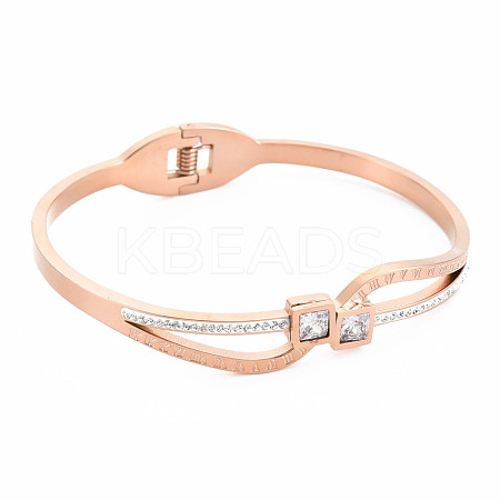 Crystal Rhinestone Wave Bangle with Roman Numeral BJEW-N017-009RG-1