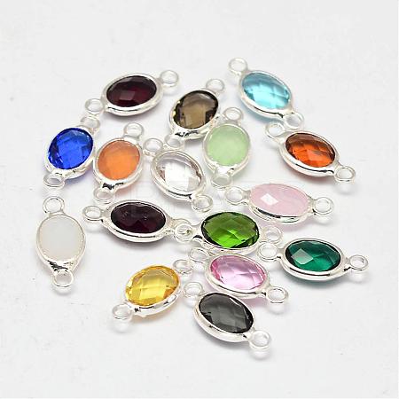 Oval Faceted Silver Color Plated Brass Glass Links connectors GLAA-O014-S-1