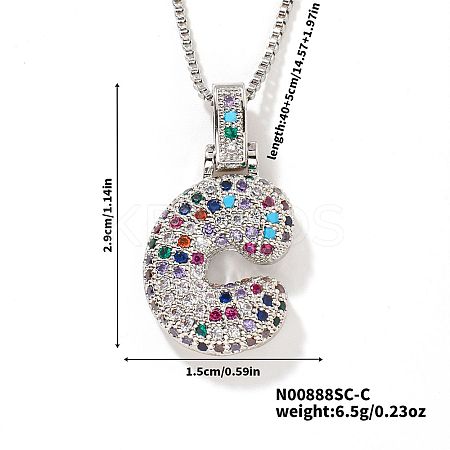 Brass Pave Colorful Cubic Zirconia Letter Pendant Box Chain Necklaces NU0575-29-1