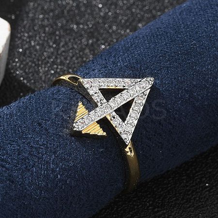 Brass Micro Pave Clear Cubic Zirconia Cuff Finger Rings for Women RJEW-U033-05GP-1