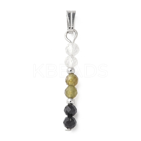 Faceted Round Natural Quartz Crystal & Labradorite & Black Spinel Beaded Pendants PALLOY-JF03529-08-1