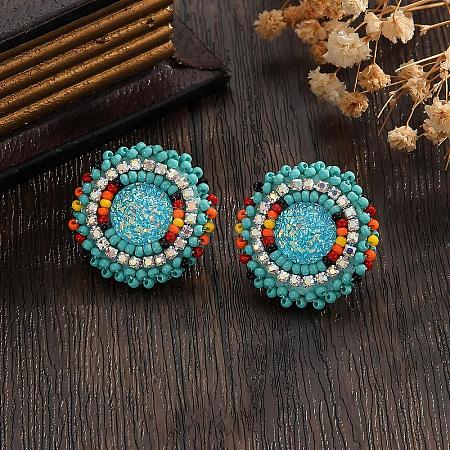 Bohemian Style Vintage Colorful Glass Seed Bead & Rhinestone Beaded Stud Earrings VY5957-1-1