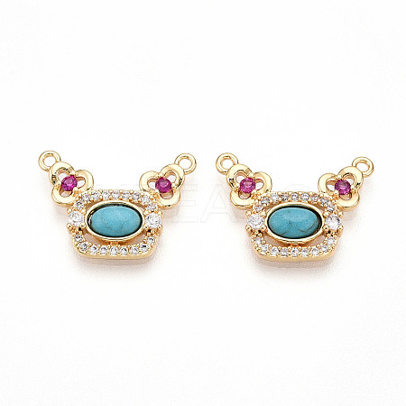 Synthetic Turquoise Rectangle with Flower Pendants KK-N258-15G-1