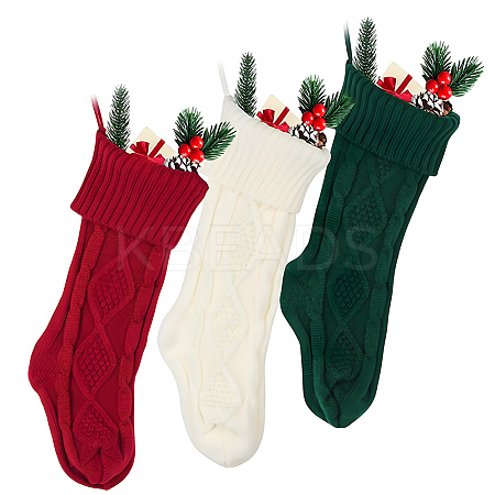 3Pcs 3 Colors Knitted Acrylic Fiber Hanging Stocking Bags AJEW-SP0004-03-1