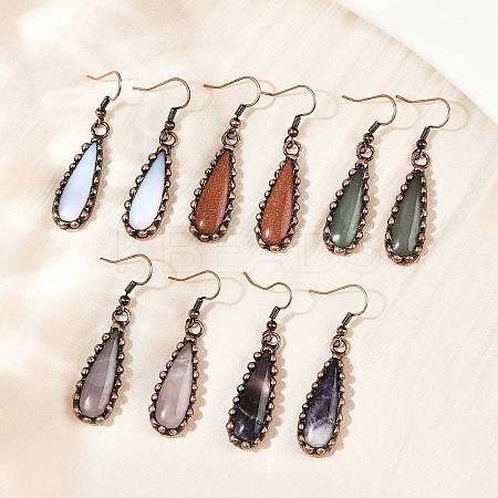 Brass Natural Mixed Stone Teardrop Dangle Earrings G-B149-15R-1