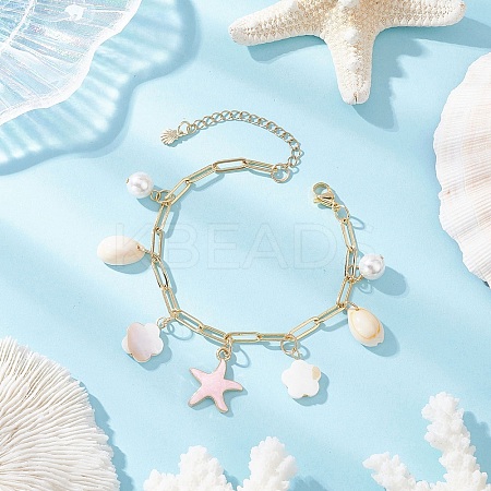 Natural Freshwater Shell Beads & Alloy Enamel Charm Bracelets BJEW-JB12214-01-1