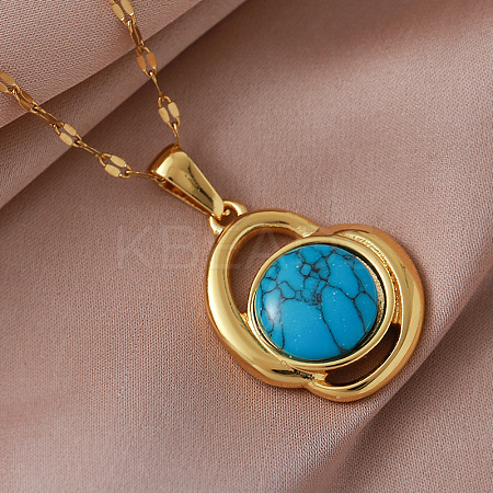 Vintage 304 Stainless Steel & Synthetic Turquoise Heart Pendant Necklaces for Women VY8520-1