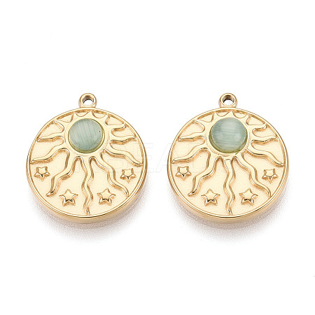 304 Stainless Steel and Cat Eye Pendants STAS-T072-09G-1