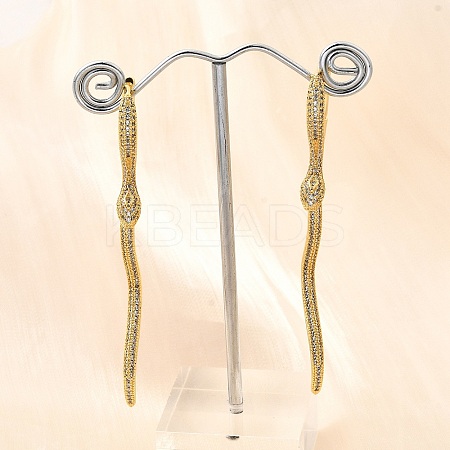 Brass Clear Cubic Zirconia Snake Hoop Earrings EJEW-C147-07G-1