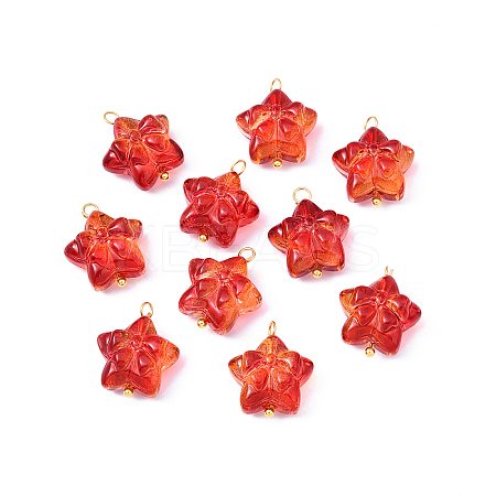 10Pcs Star with Bowknot Glass Pendants PALLOY-YW00059-01-1