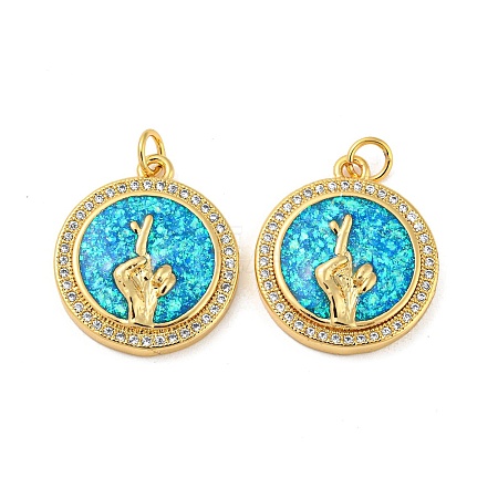 Brass Micro Pave Cubic Zirconia with Synthetic Opal Pendants KK-D096-05A-02-1