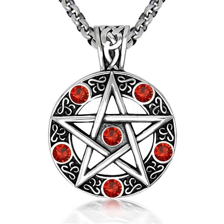 Star Stainless Steel Rhinestone Pendant Necklaces for Men PW-WG30879-03-1